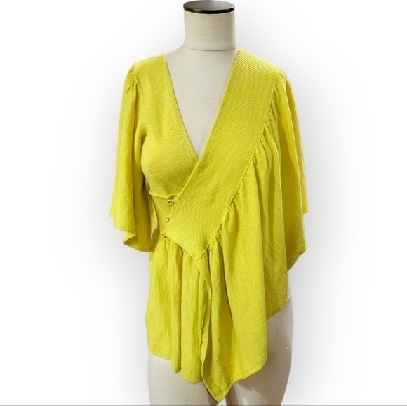 NEW Anthropologie Moth Taupo Golden Yellow Asymmetrical Sweater Wrap S/M - Picture 1 of 16